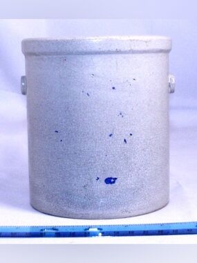 Antique Early American Salt Glazed Speckled Stoneware Crock
